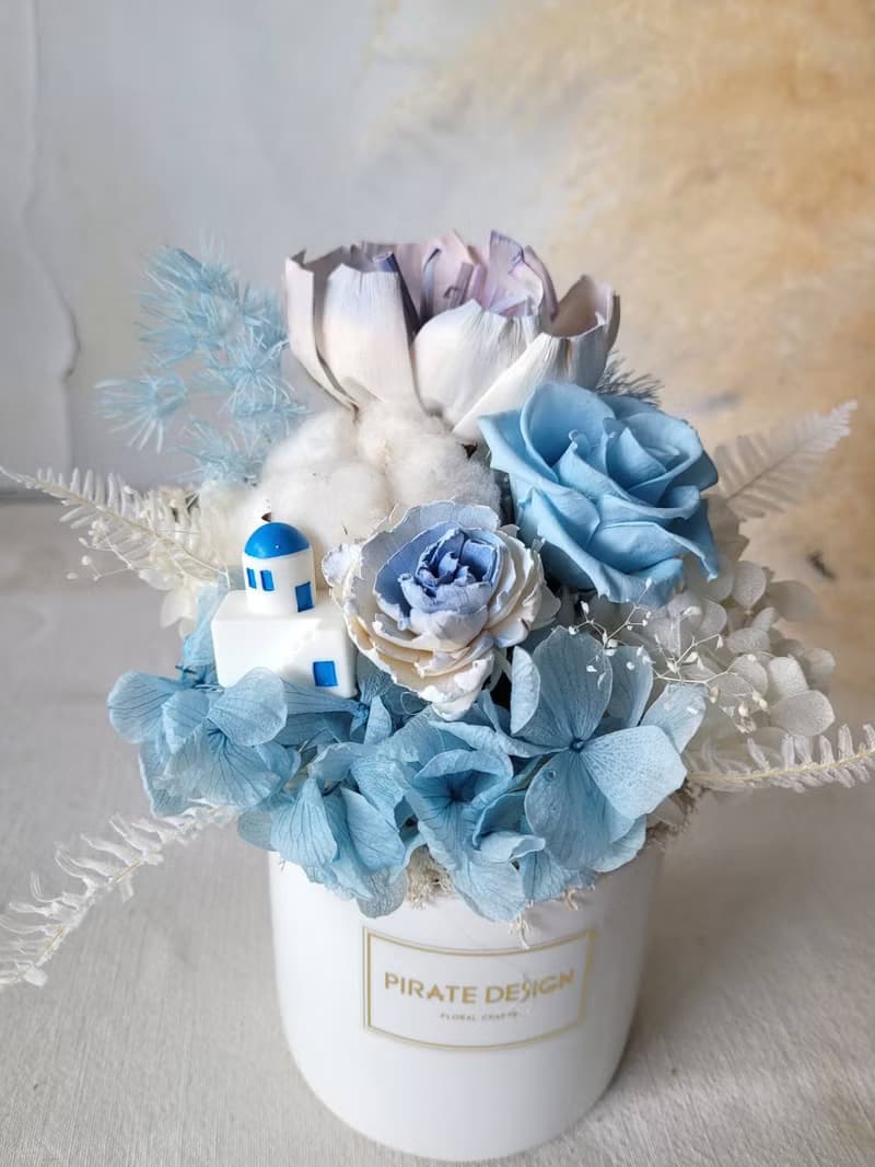 海藏設計| 愛琴海上的夢幻寶石－聖托里尼微景觀永生花盆花