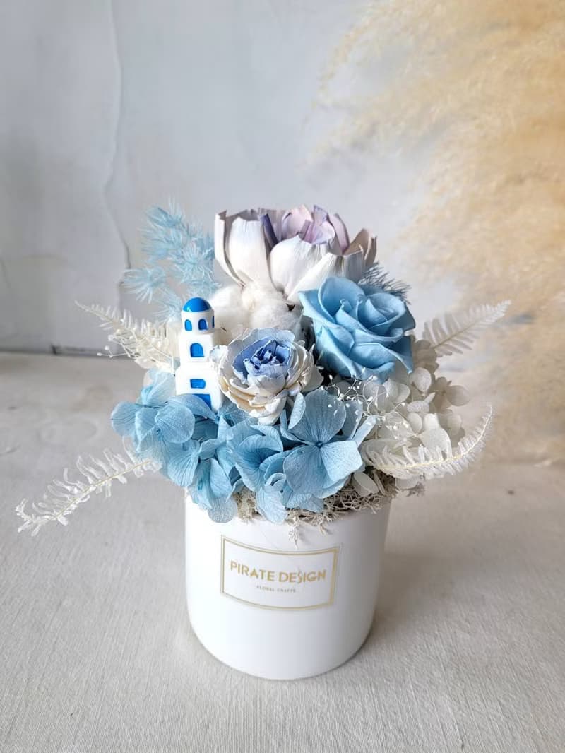 海藏設計| 愛琴海上的夢幻寶石－聖托里尼微景觀永生花盆花