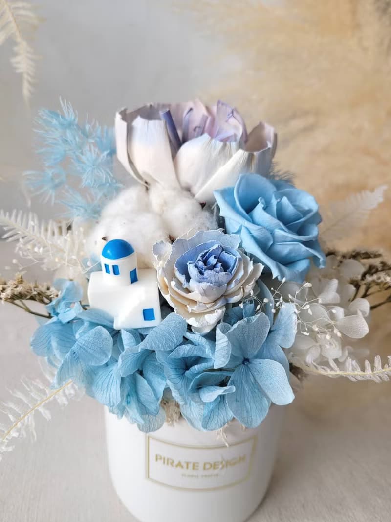 海藏設計| 愛琴海上的夢幻寶石－聖托里尼微景觀永生花盆花