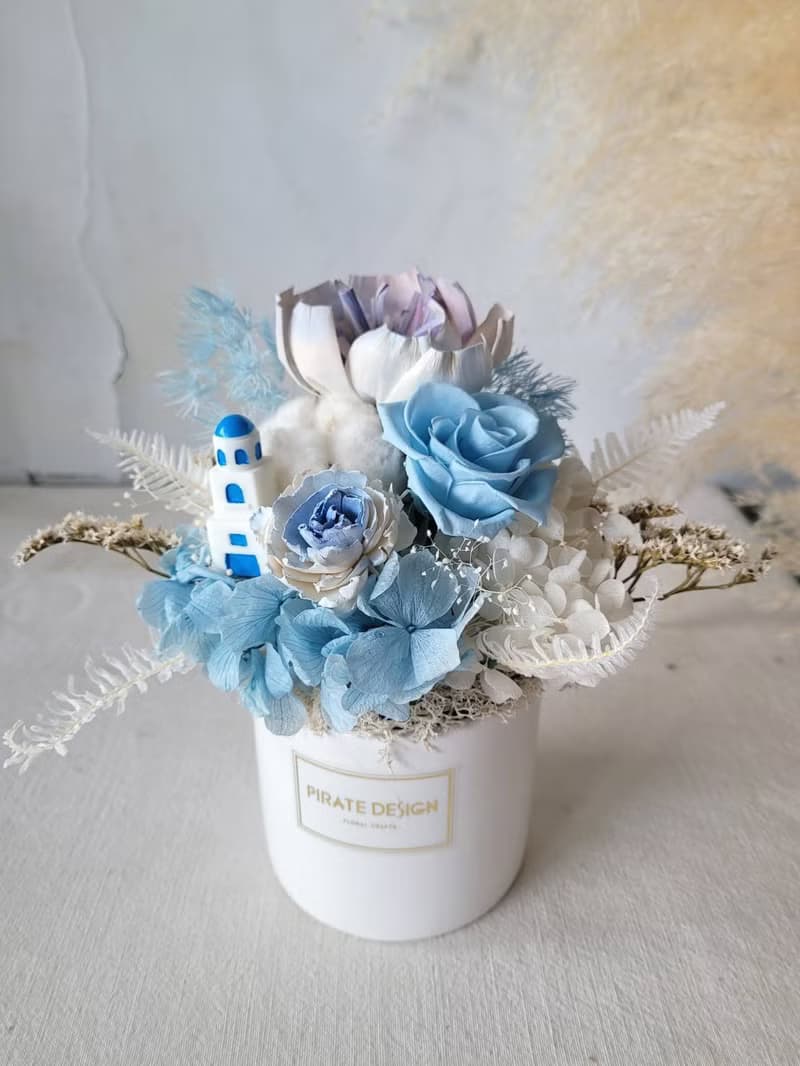 海藏設計| 愛琴海上的夢幻寶石－聖托里尼微景觀永生花盆花