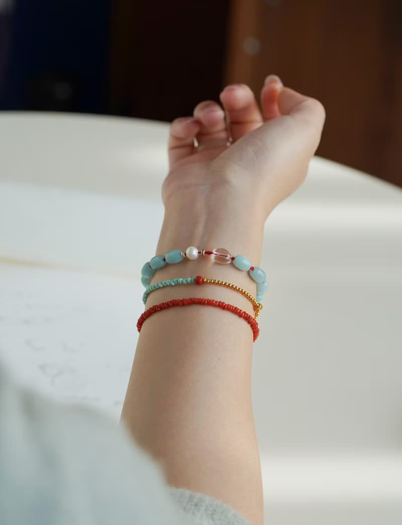 原創手工限量天然天河石珍珠手串葫蘆紅繩開運手鏈生日禮物