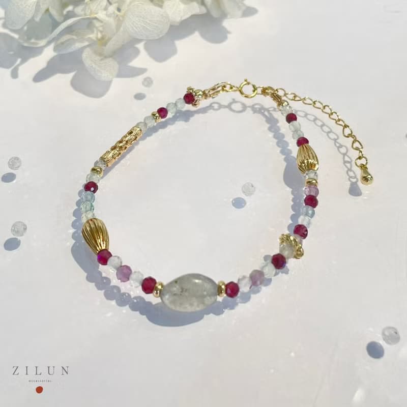 │輕珠寶│紫黑醋栗 • 灰月光石 • 手鍊 • 14K注金 • 14kgf