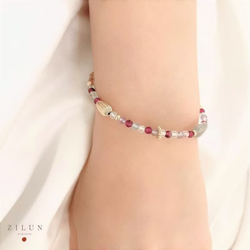 │輕珠寶│紫黑醋栗 • 灰月光石 • 手鍊 • 14K注金 • 14kgf