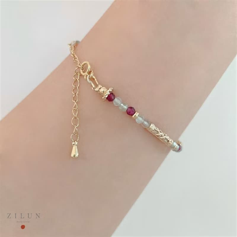 │輕珠寶│紫黑醋栗 • 灰月光石 • 手鍊 • 14K注金 • 14kgf