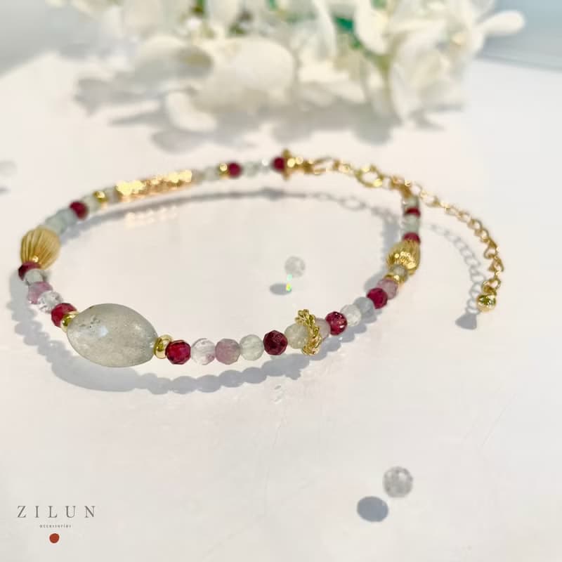 │輕珠寶│紫黑醋栗 • 灰月光石 • 手鍊 • 14K注金 • 14kgf