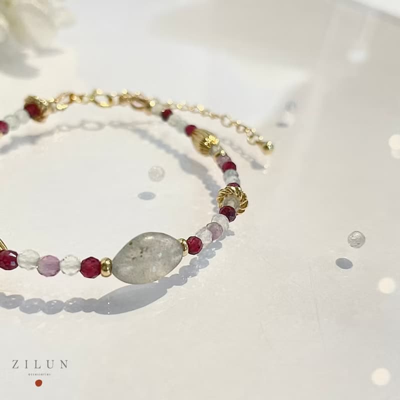 │輕珠寶│紫黑醋栗 • 灰月光石 • 手鍊 • 14K注金 • 14kgf