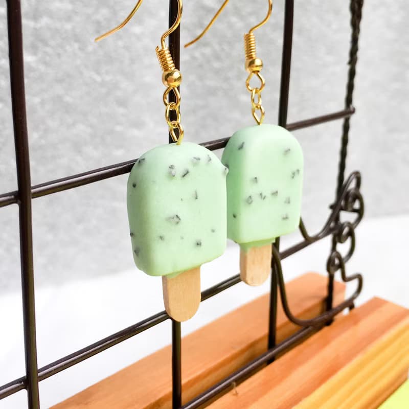 黑巧克力餅乾 巧克力雪糕 耳環 單支 耳夾耳勾 仿真甜點