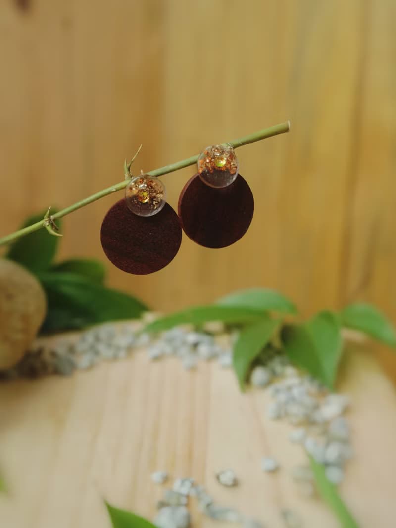Dewdrops 露滴-山月手工原創優雅木製碎花幾何耳飾