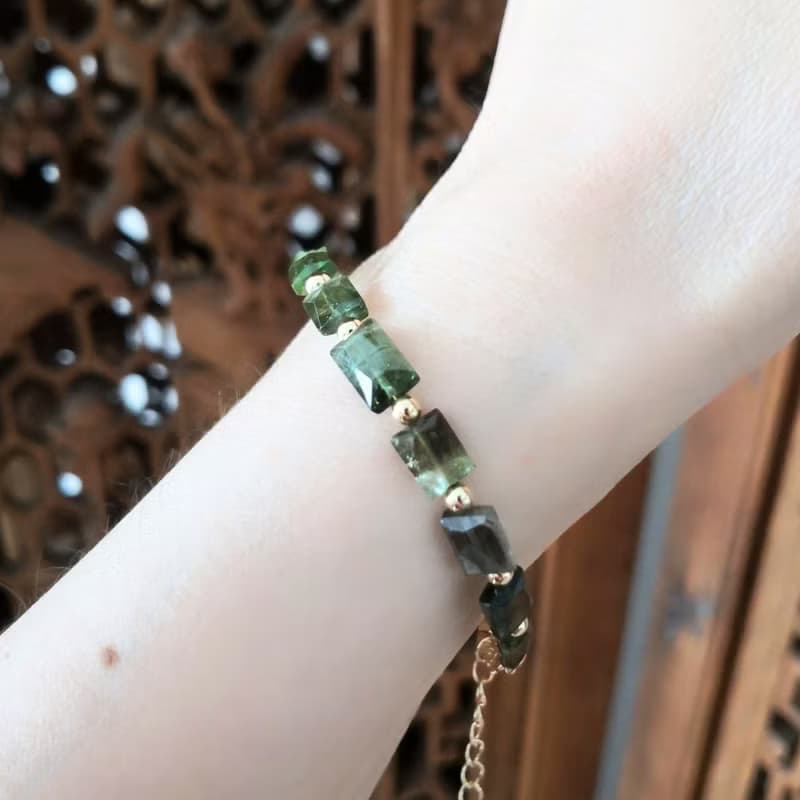 天然無注膠 綠碧璽 電氣石 漸層綠色系 財富與健康 手工製手鍊