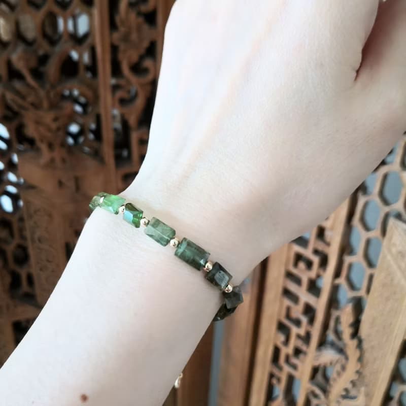 天然無注膠 綠碧璽 電氣石 漸層綠色系 財富與健康 手工製手鍊