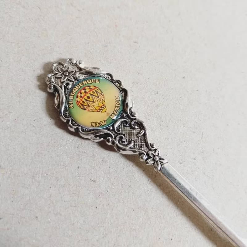 美國古董老物 New Mexico Albuquerque 熱氣球紀念銀質茶湯匙