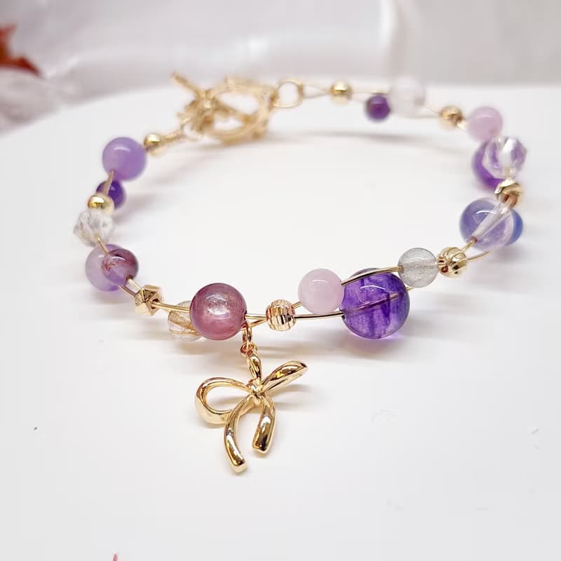 星紫月語。千層螢石 紫水晶 白水井 紫鋰雲母 水晶手鍊