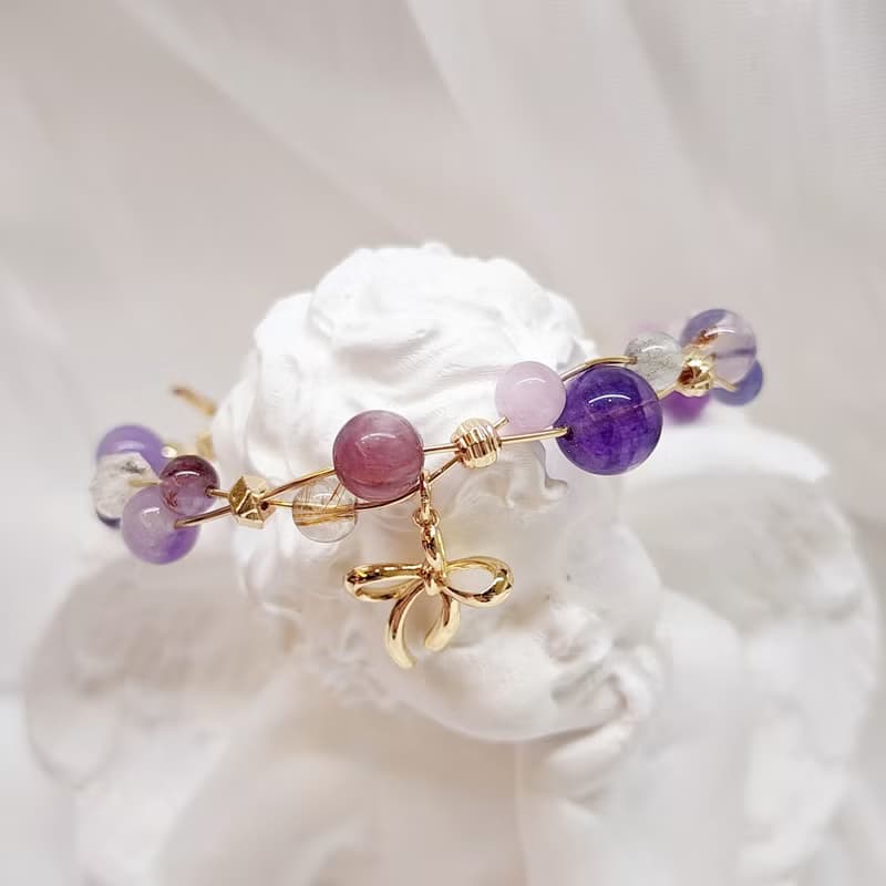 星紫月語。千層螢石 紫水晶 白水井 紫鋰雲母 水晶手鍊