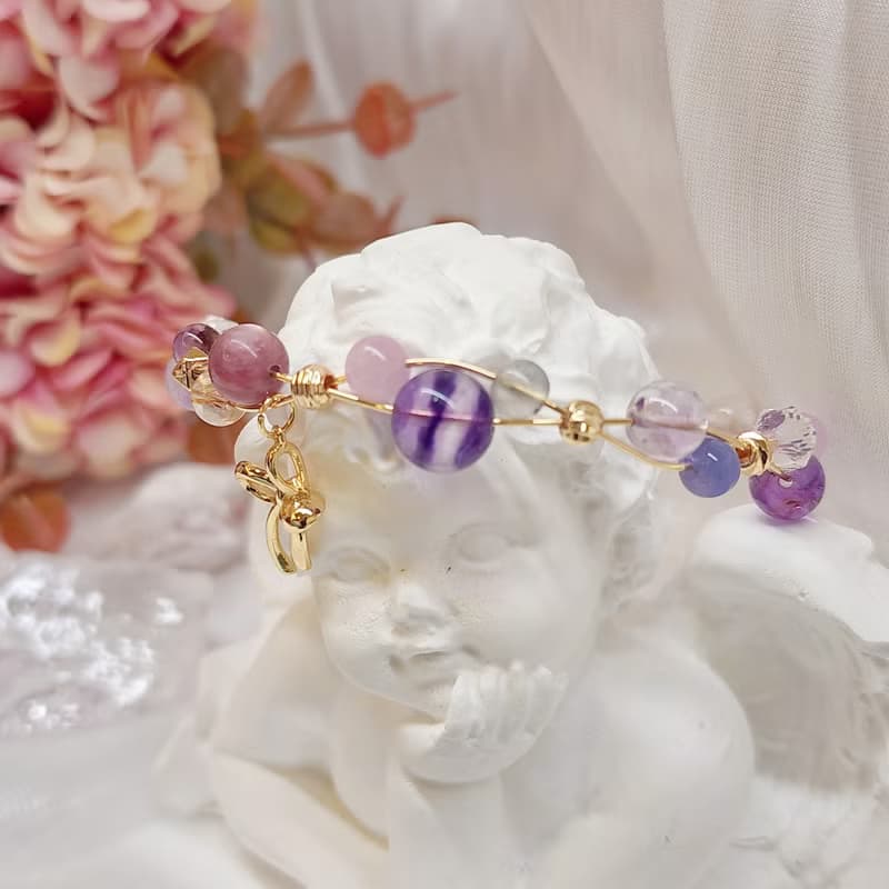 星紫月語。千層螢石 紫水晶 白水井 紫鋰雲母 水晶手鍊