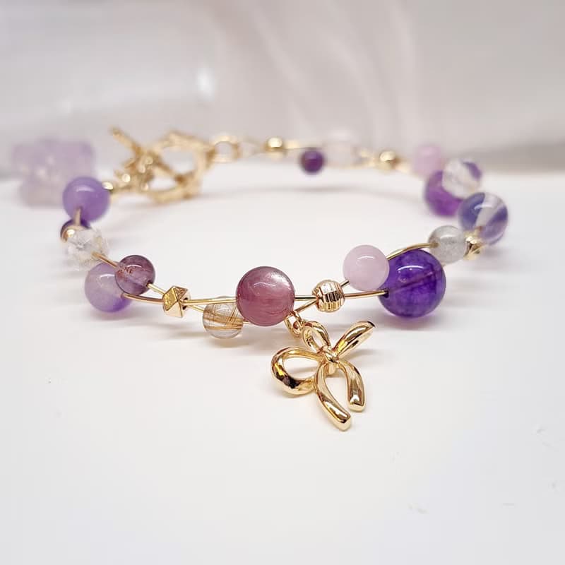 星紫月語。千層螢石 紫水晶 白水井 紫鋰雲母 水晶手鍊