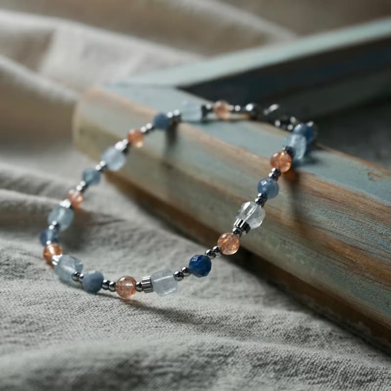 ll 小島夕陽 手鍊 ll 金太陽石 海藍寶 魔鬼海藍寶手鍊 BR-00002