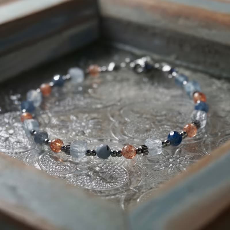 ll 小島夕陽 手鍊 ll 金太陽石 海藍寶 魔鬼海藍寶手鍊 BR-00002