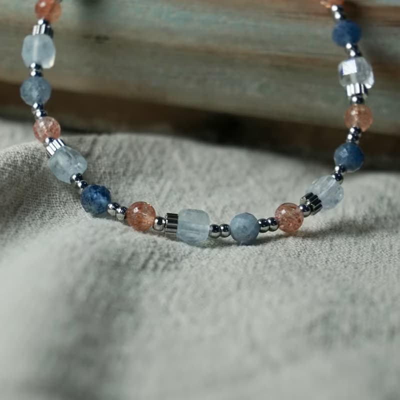 ll 小島夕陽 手鍊 ll 金太陽石 海藍寶 魔鬼海藍寶手鍊 BR-00002