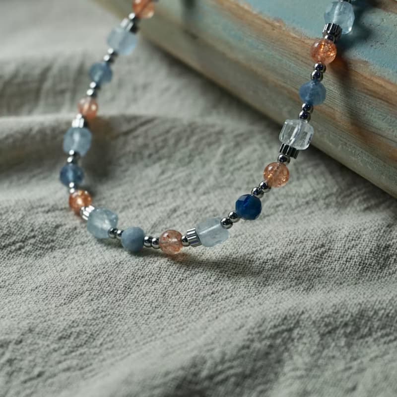 ll 小島夕陽 手鍊 ll 金太陽石 海藍寶 魔鬼海藍寶手鍊 BR-00002