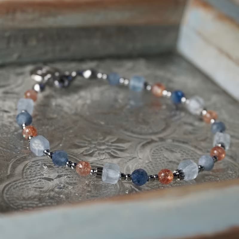 ll 小島夕陽 手鍊 ll 金太陽石 海藍寶 魔鬼海藍寶手鍊 BR-00002