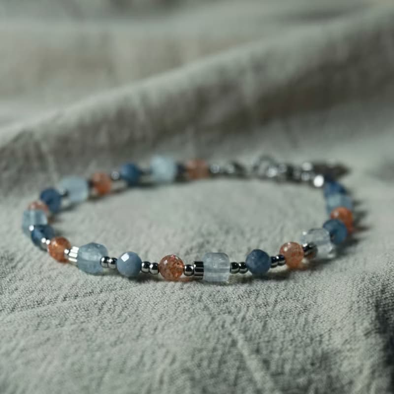 ll 小島夕陽 手鍊 ll 金太陽石 海藍寶 魔鬼海藍寶手鍊 BR-00002