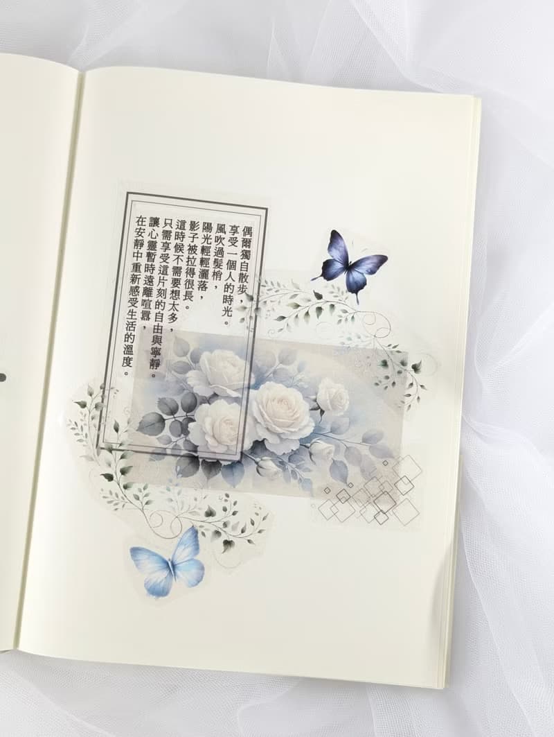 柔幻花影-和紙膠帶貼紙(特殊油墨/離型紙)質感拼貼