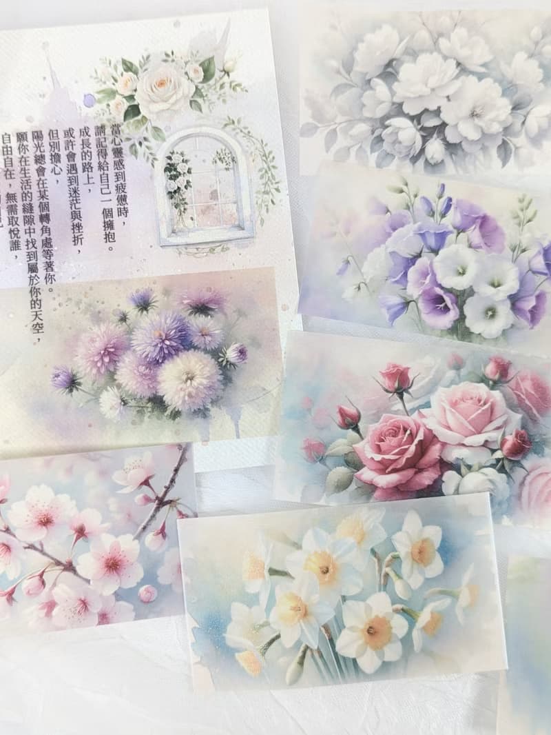 柔幻花影-和紙膠帶貼紙(特殊油墨/離型紙)質感拼貼