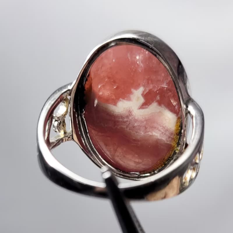 冰種 菱錳礦 紅紋石 蛋面 愛情 大寶石 戒指 內徑19mm 禮物 收藏
