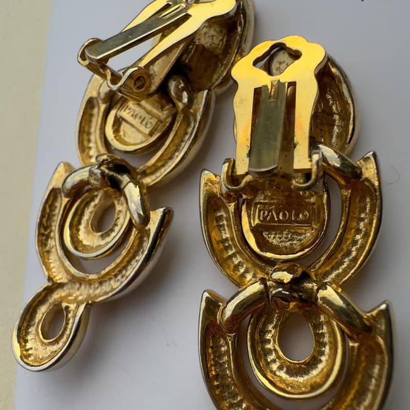 Vintage Paolo Gucci Gold Tone DoorKnockers Clipon Earrings Authentic Luxury 90s