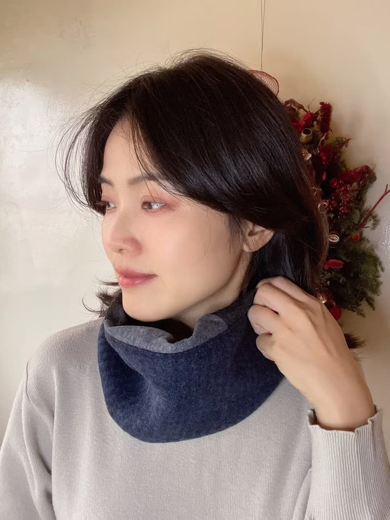 大灰黑格與藍黑條紋 抽繩刷毛小圍脖 圍巾