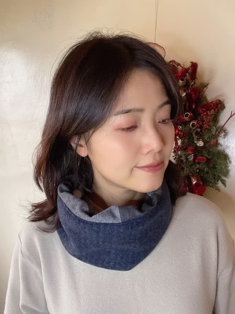 大灰黑格與藍黑條紋 抽繩刷毛小圍脖 圍巾