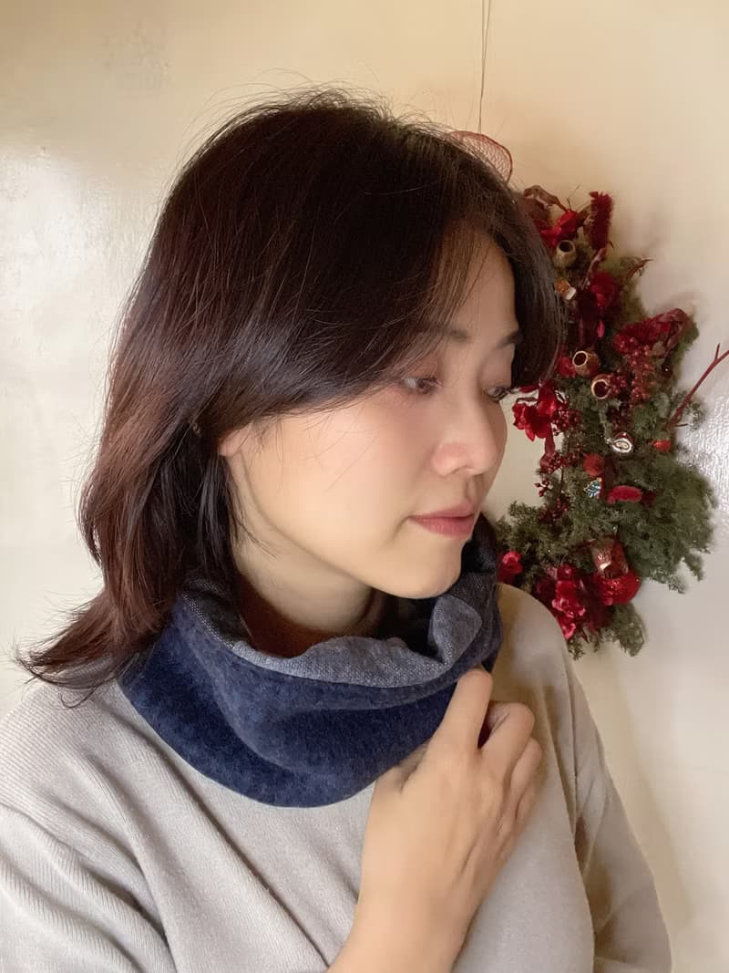 大灰黑格與藍黑條紋 抽繩刷毛小圍脖 圍巾