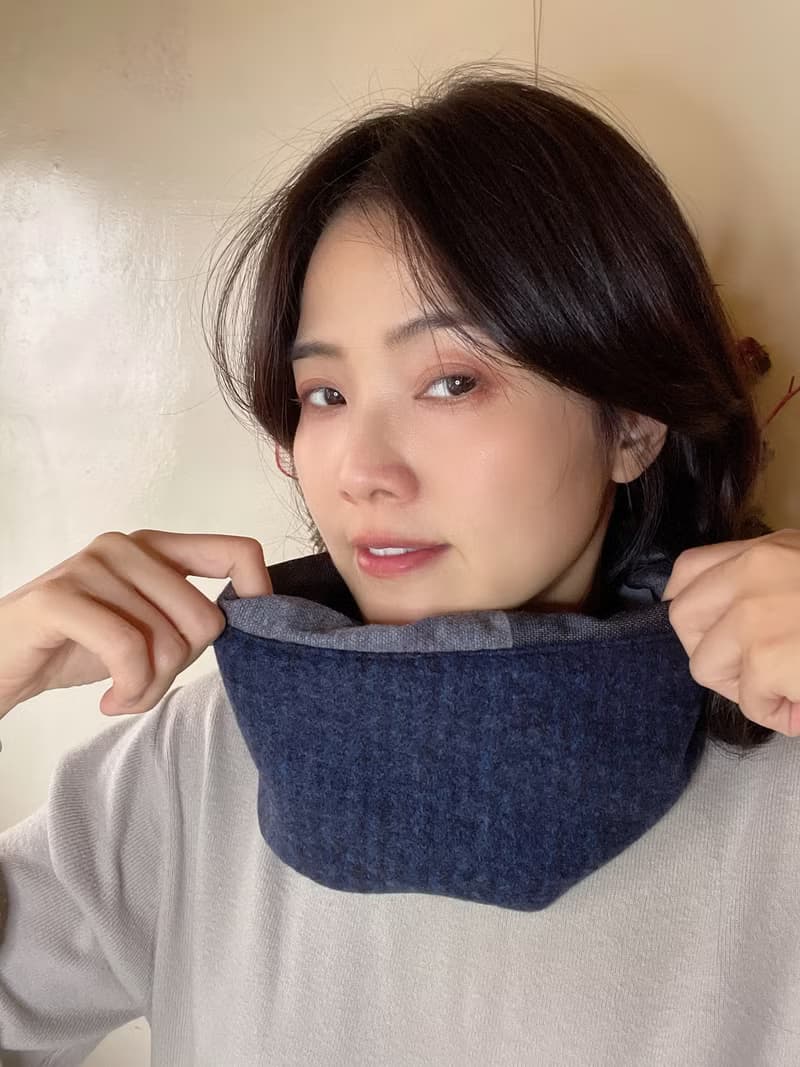 大灰黑格與藍黑條紋 抽繩刷毛小圍脖 圍巾