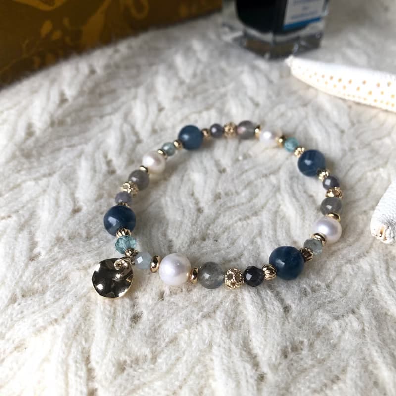 52赫茲 | 藍晶石海藍寶手鍊 彈性鍊 磷灰石 拉長石 菫青石 珍珠