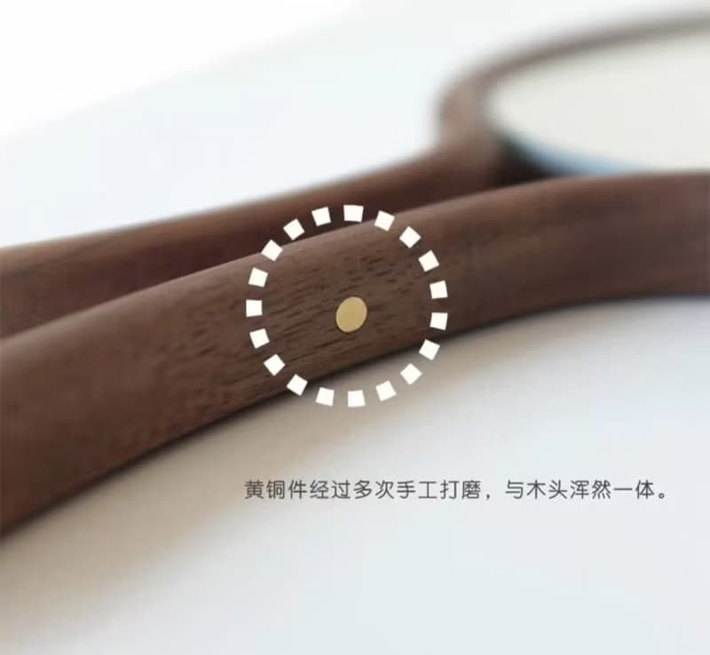 女友禮物 手持化妝鏡 實木手柄美容鏡 胡桃木