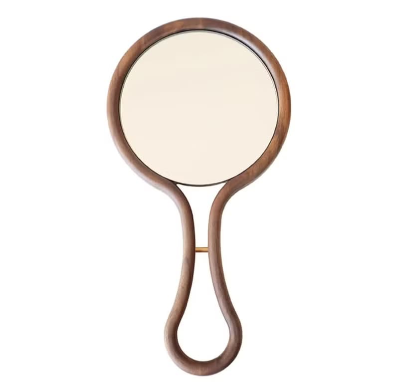 女友禮物 手持化妝鏡 實木手柄美容鏡 胡桃木