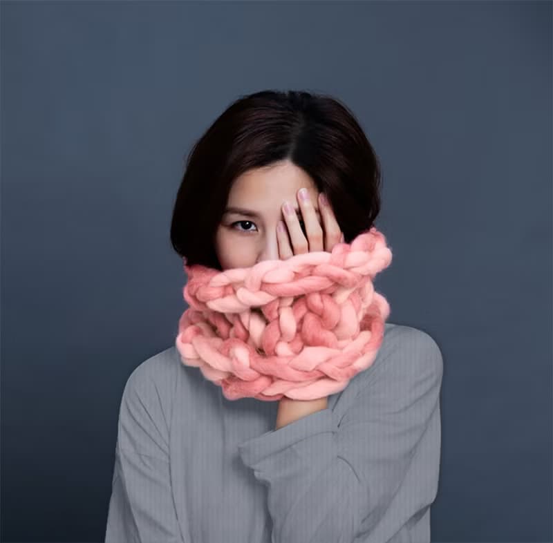 【盲藤手作-川】粗線100%純羊毛編織圍脖/春蕾