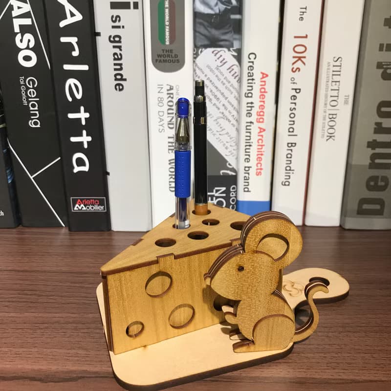 【手作DIY】黃金鼠 起司 木製筆筒 文具收納 辦公室用品 實用
