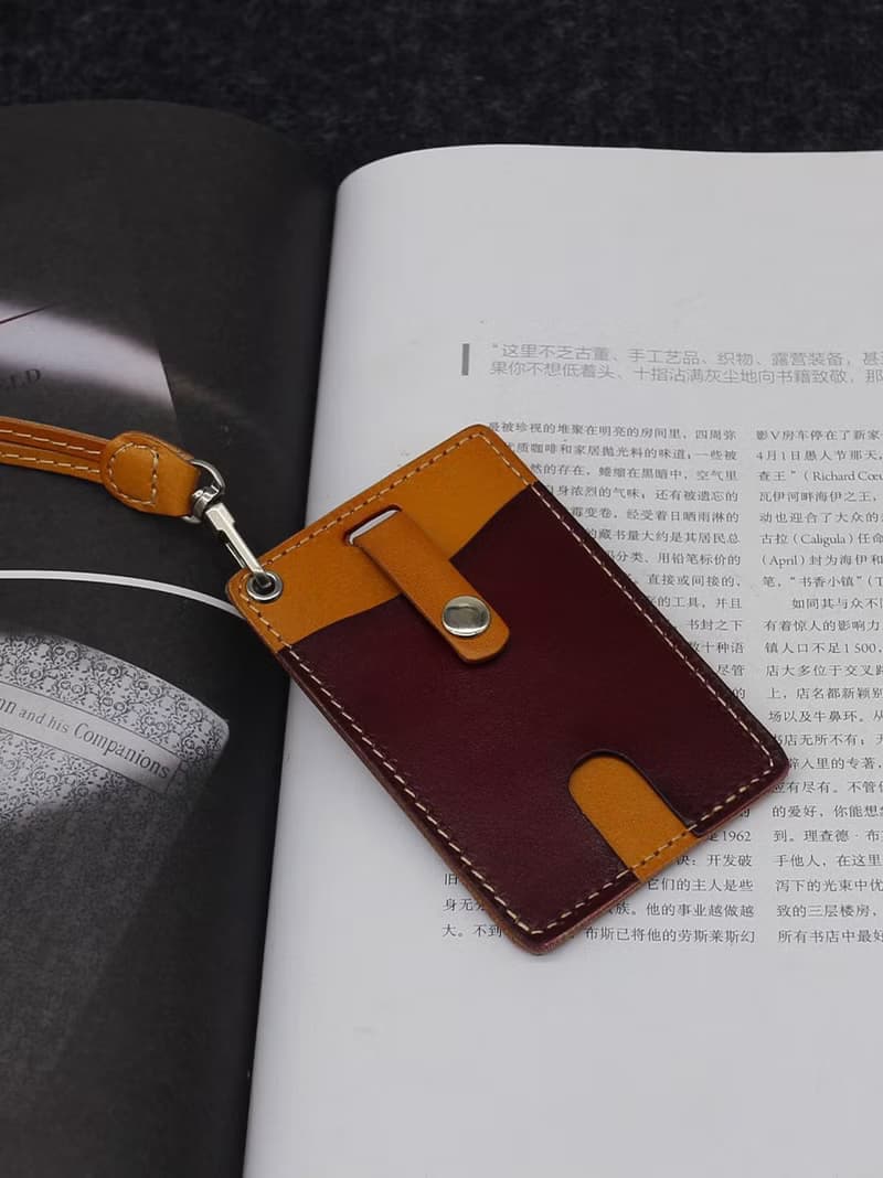 真皮 復古拼色掛頸卡套 直式