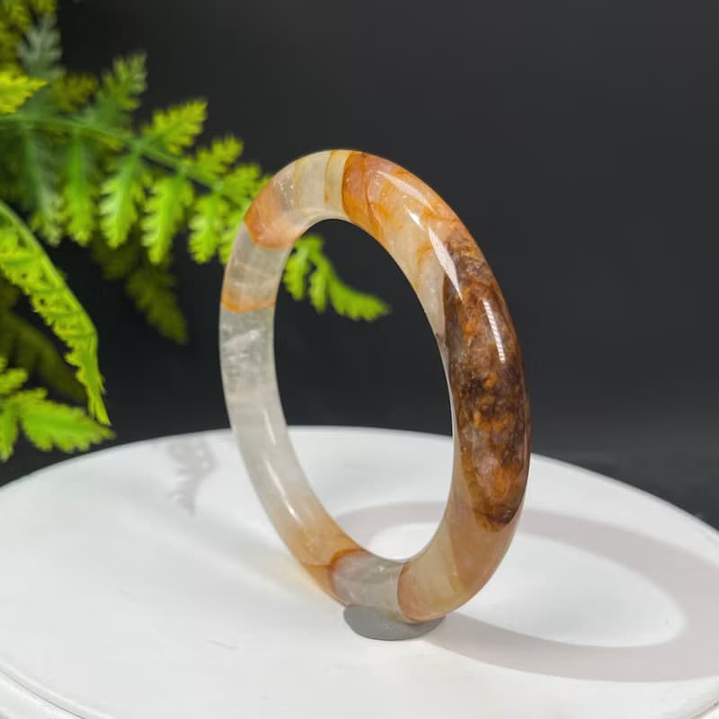 冰透黃膠花水晶手鐲53MM 星光飄天眼黃焦花水晶手環 助人緣旺事業