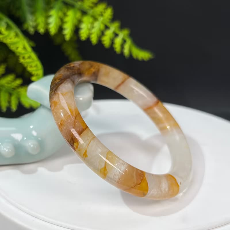 冰透黃膠花水晶手鐲53MM 星光飄天眼黃焦花水晶手環 助人緣旺事業