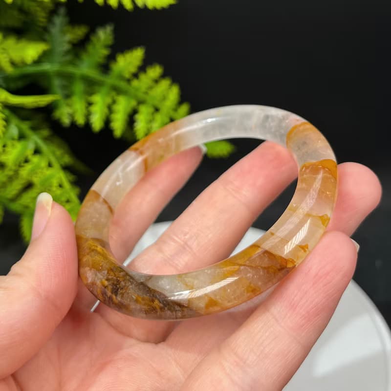 冰透黃膠花水晶手鐲53MM 星光飄天眼黃焦花水晶手環 助人緣旺事業