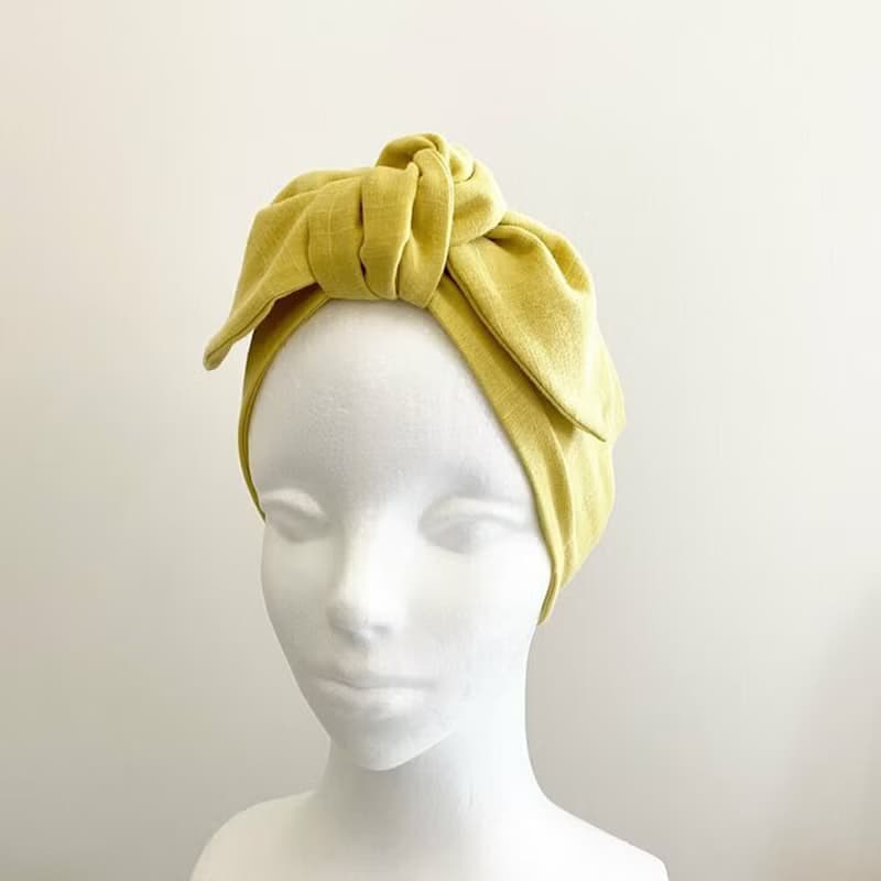 ターバンにもなるスカーフ　使い方色々　日本製上質コットン素材　ネッククーラー　ヘアバンド　自然素材　無地　レモンイエロー　保冷剤２個付き