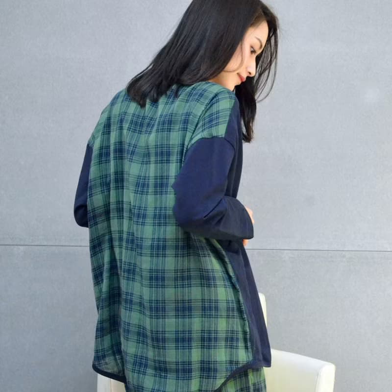 英倫風雙層紗格紋居家服-綠