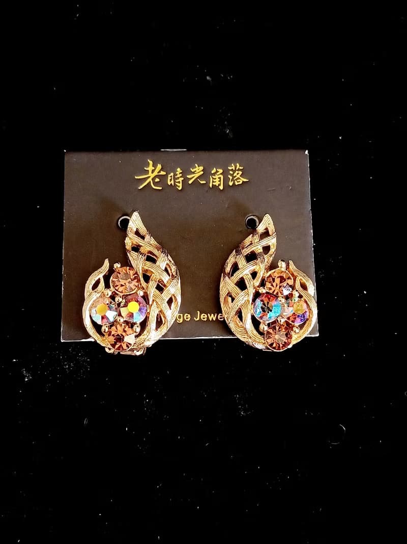 vintage jewelry  LISNER 繽紛砂金網格萊茵 夾式耳環