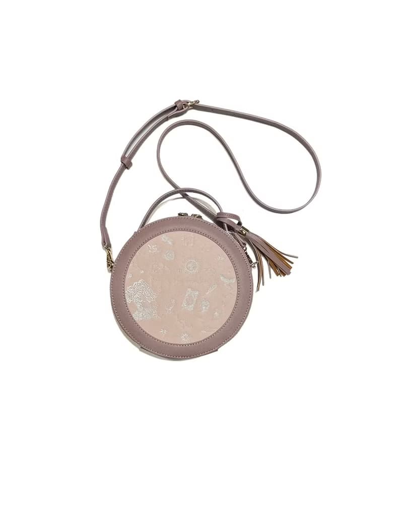 SHUKI 星空繡花圓形袋(灰粉色)