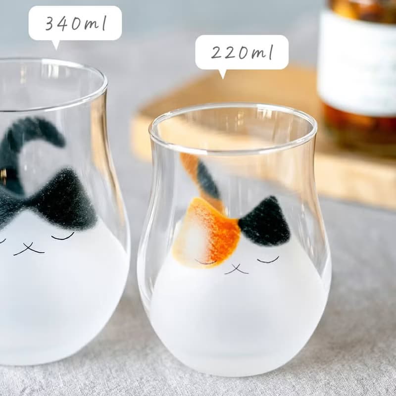340cc【日本石塚硝子Aderia】(三花貓)陪在你身邊睡著的貓咪杯