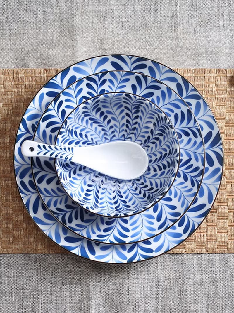 高端日式錦藤餐具套裝 釉下彩復古陶瓷湯碗菜盤麵碗餐盤送禮