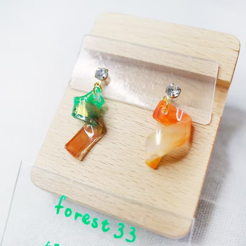 緞帶 手繪貼耳耳環 耳夾/耳針