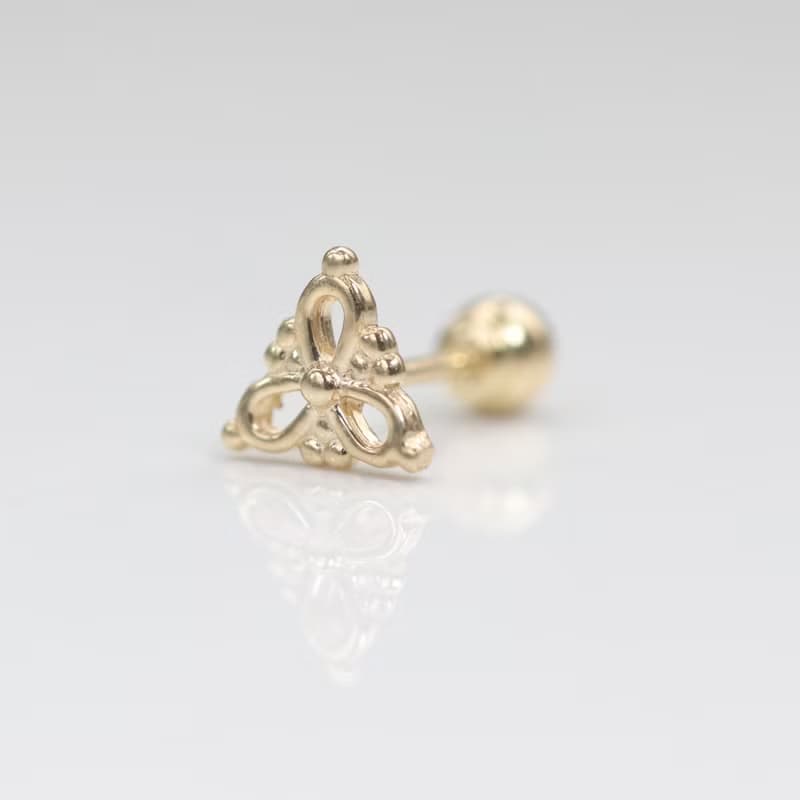 14K 金三角圖騰鎖珠耳環(單個)耳骨 耳窩 不退色